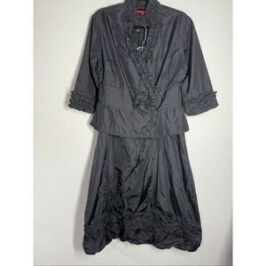 K Derhy Elegant Women’s Bohemian 2 Pcs Suit Jacket Skirt Sz L Black